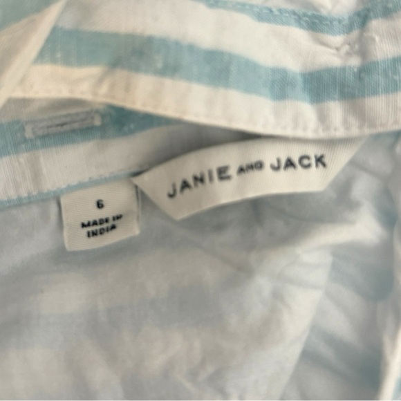 Janie and Jack Girl’s Dress Size 6 Blue White Striped Ruffle Floral Embroidery - Picture 4 of 4